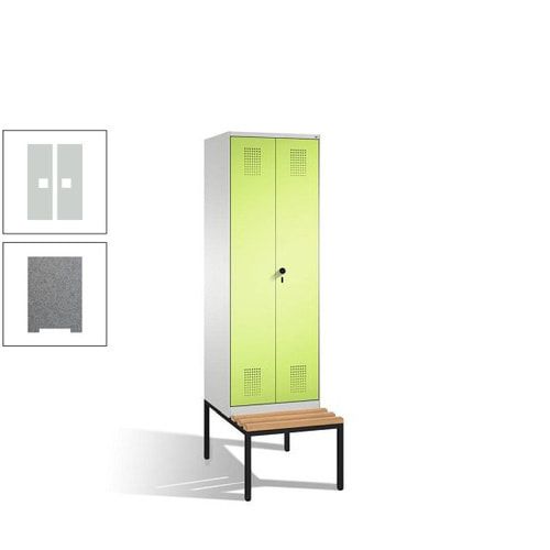 Doppel-Spind, Garderobenschrank, Buche Sitzbank untergebaut, 2 Abteile a 300 mm, Korpus anthrazitgrau, Tür anthrazitgrau, 2.090 x 600 x 815 mm (HxBxT)