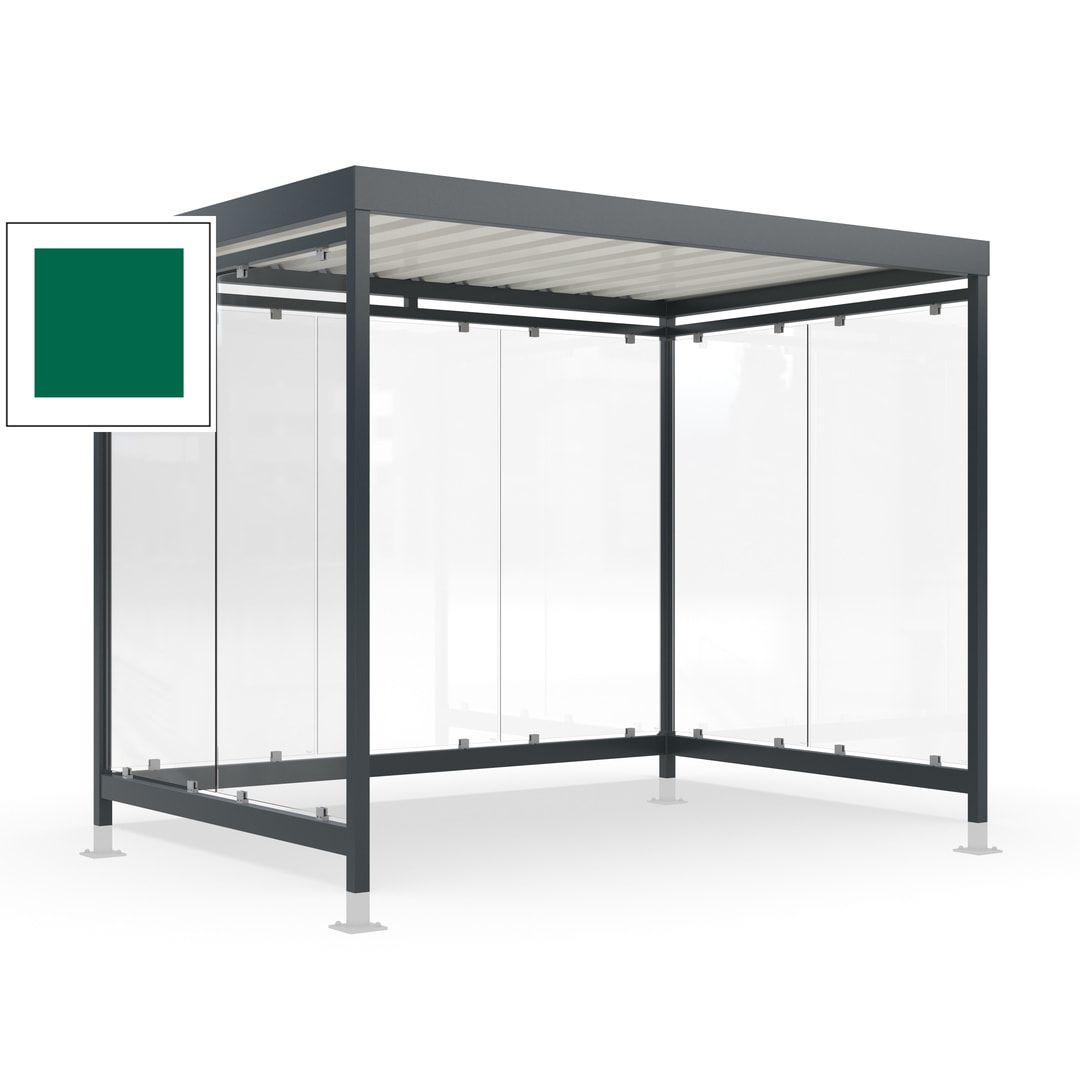 Raucherunterstand mit Überpflasterung, fertig montiert, Fahrgastunterstand, Bushaltestelle, 2.440 x 3.180 x 2.165 mm (HxBxT), 7 Wände, Achatgrau