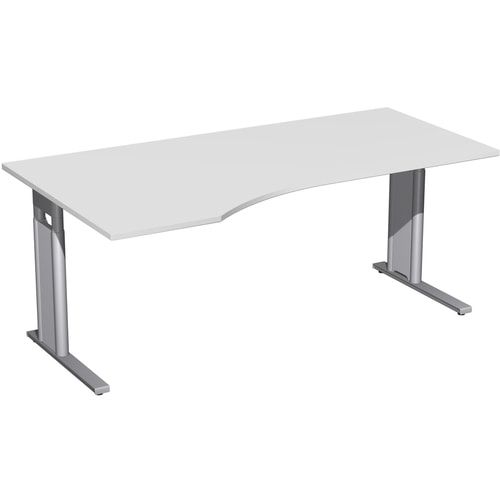 Eckschreibtisch, Ecke links, Füße einseitig verkürzt, C-Fuß Pro, höhenverstellbar, 680-820 x 1.600 x 1.000 mm (HxBxT), Gestell silber, Dekor Ahorn