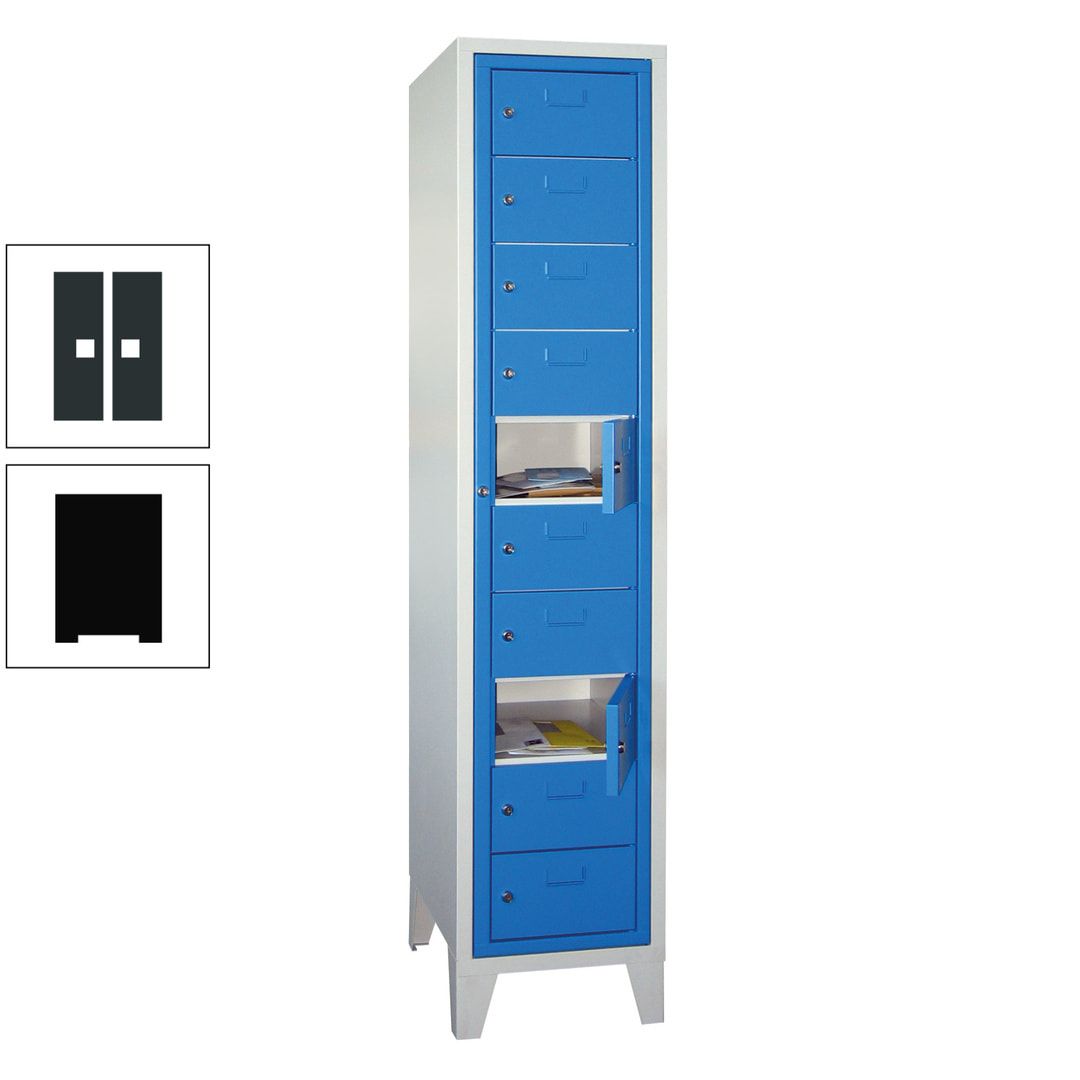 Schließfachschrank - Wäscheausgabeschrank - 10 Fächer a 315 mm - 1.850x400x500 mm (HxBxT) - Füße - Zylinderschloss - anthrazitgrau