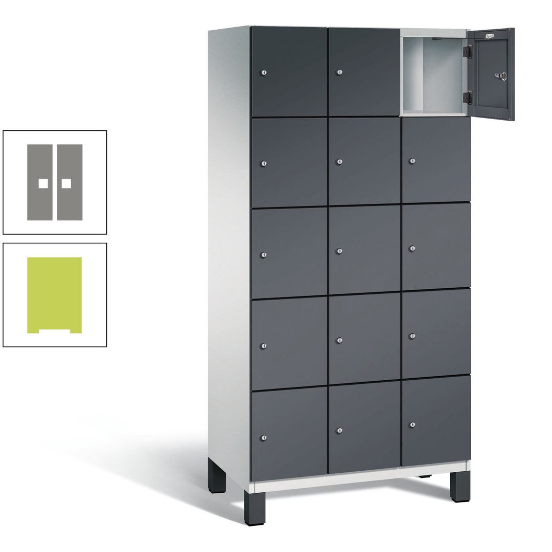 Fächerschrank, Stahlschrank, 15 Fächer, Türöffnungsbegrenzer, Füße, 1.980 x 900 x 525 mm (HxBxT), Korpus anthrazitgrau, Front anthrazitgrau
