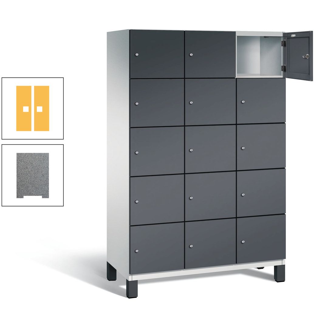 Fächerschrank, Stahlschrank, 15 Fächer, Türöffnungsbegrenzer, Füße, 1.980 x 1.200 x 525 mm (HxBxT), Korpus anthrazitgrau, Front anthrazitgrau