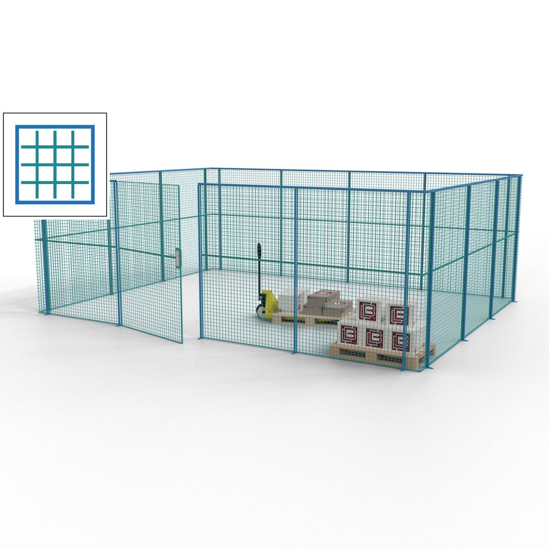 Maschinen Schutzgitter - Hallentrennwand - Sicherheitszaun - Tür - 21 m - 2.200 x 6.400 x 4.900 mm (HxBxT) - enzianblau