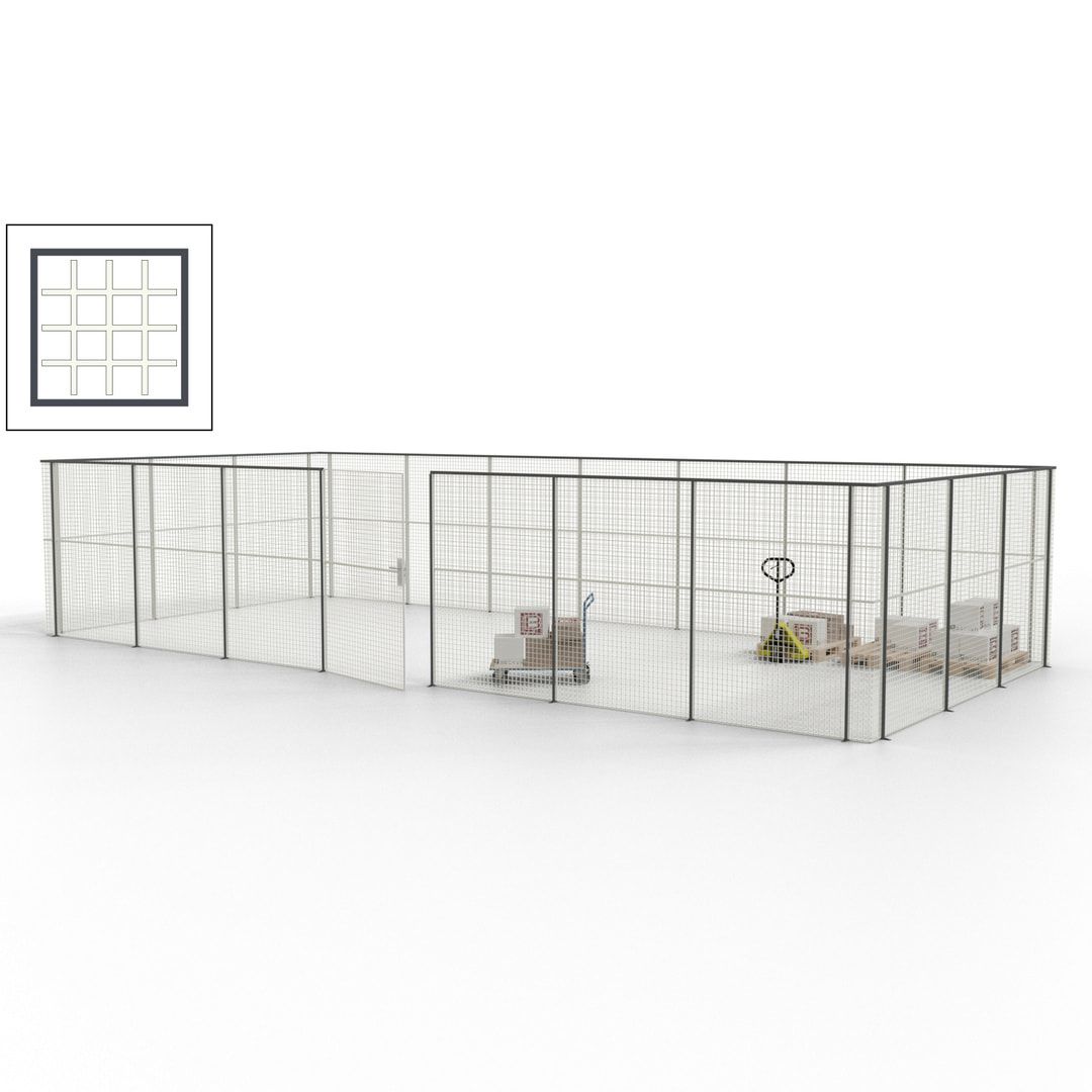 Hallentrennwand - Flügeltür, Gitter - 19 Gitterwände - 2.200 x 10.900 x 4.900 mm (HxBxT) - Perlweiß/reinorange