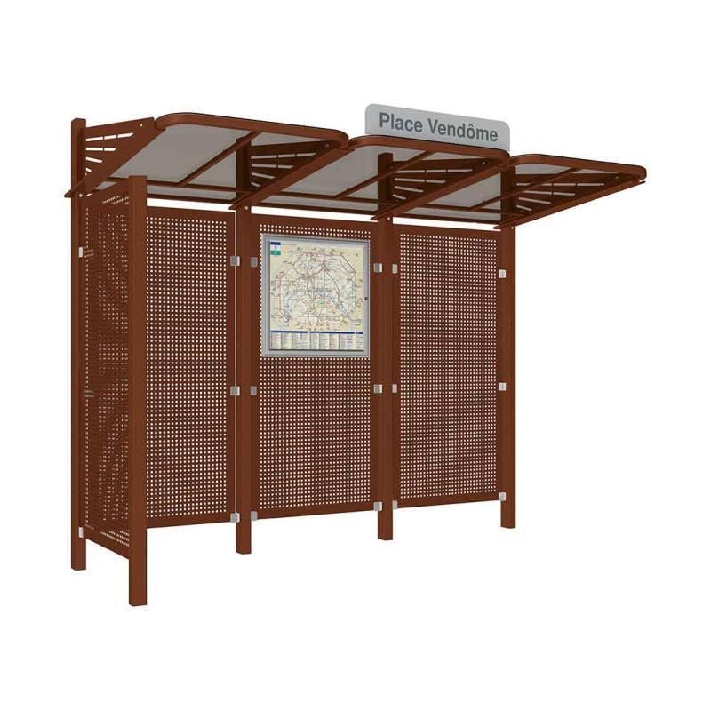 Buswartehalle - Unterstand - Stahlblech Verkleidung links - Fahrplankasten - Haltestellenschild - 2.200 x 3.000 x 1.500 mm (HxBxT) - enzianblau