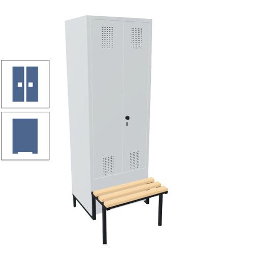 Doppel-Spind, Garderobenschrank, Buche Sitzbank integriert, 2 Abteile a 400 mm, Korpus anthrazitgrau, Tür anthrazitgrau, 1.850 x 800 x 815 mm (HxBxT)