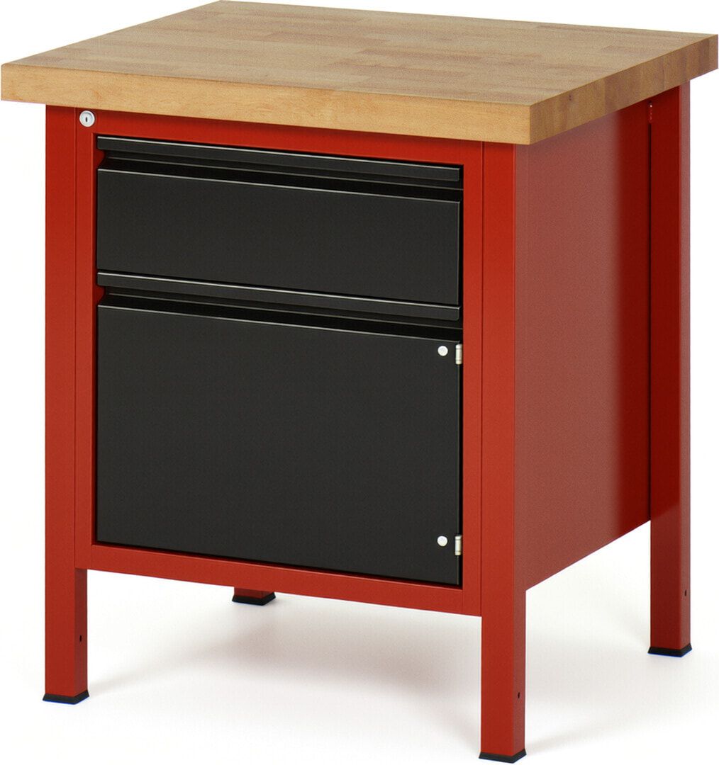 Werkbank - 1 Schrank - 1 Schublade - 180:1 - höhenverstellbar 840-1.140 mm - 2.000 x 700 mm (BxT) - 1.250 kg - Buche - Anthrazitgrau