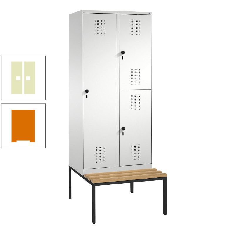 Garderobenschrank, Spind ein- und doppelstöckig Sitzbank, 2 Abteile, 3 Fächer, 2.090 x 800 x 500 mm (HxBxT), Front anthrazitgrau, Korpus anthrazitgrau