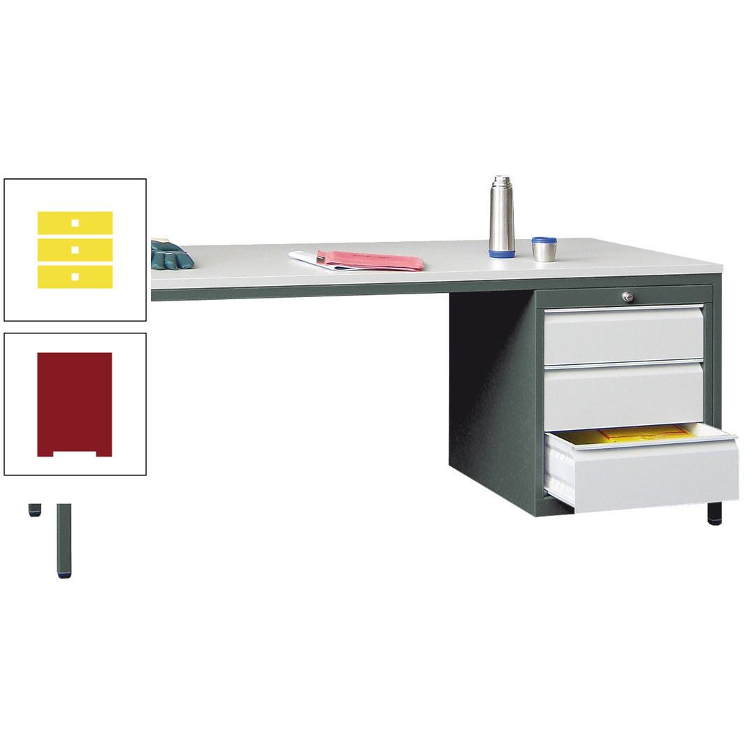 Meisterschreibtisch - 3 Schubladen 150 / 175 mm - 720 x 1.700 x 800 mm (HxBxT) - anthrazitgrau
