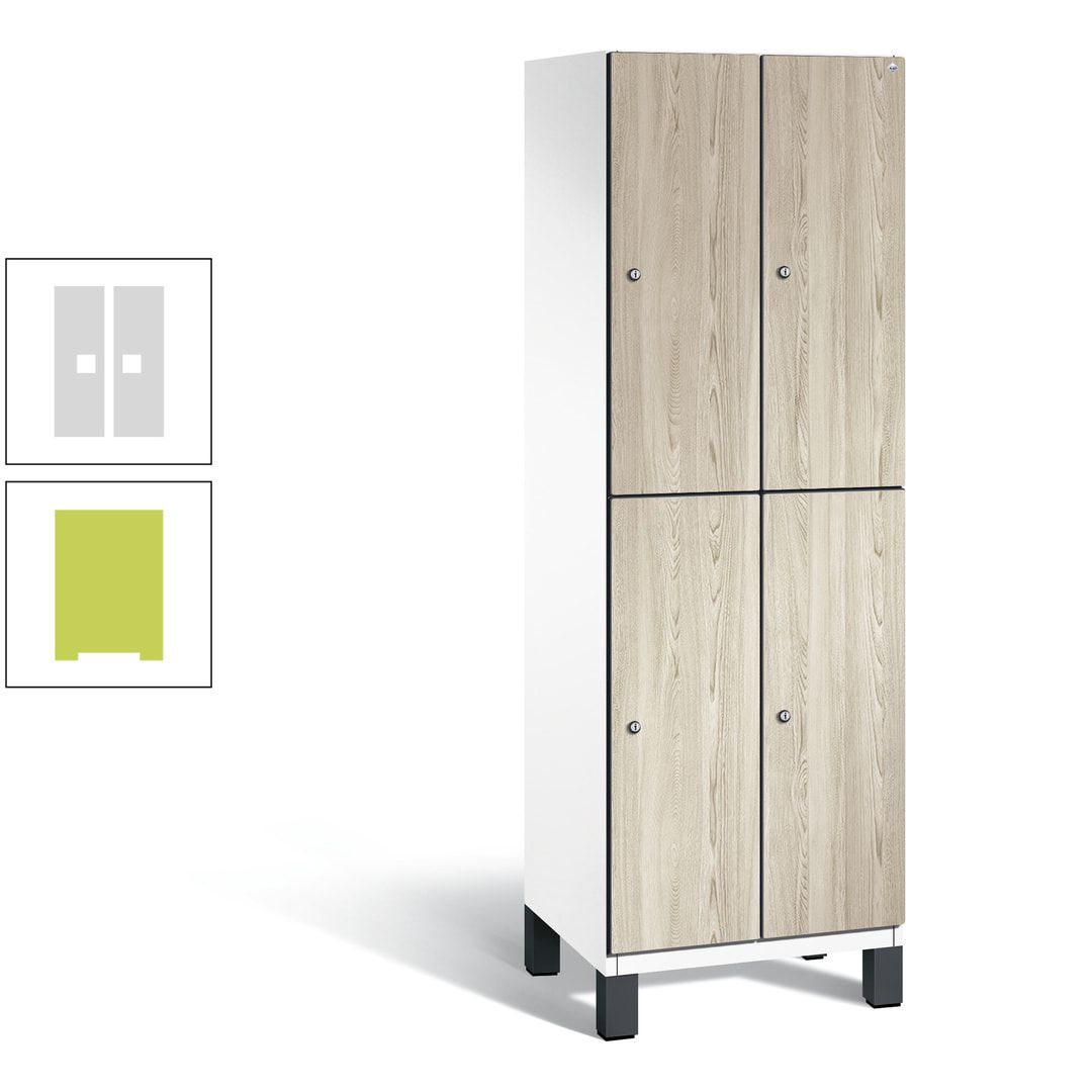 Fächerschrank, Garderobenschrank, mit Füßen, 2 Abteile, 1.980 x 600 x 525 mm (HxBxT), Korpus anthrazitgrau, Tür Donau-Ahorn