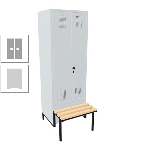 Doppel-Spind, Garderobenschrank, Buche Sitzbank integriert, 2 Abteile a 400 mm, Korpus anthrazitgrau, Tür anthrazitgrau, 1.850 x 800 x 815 mm (HxBxT)