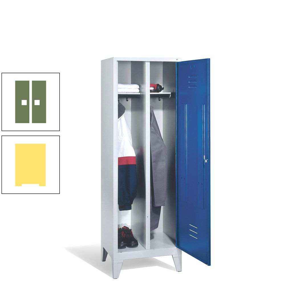 Doppel-Spind mit Großtür, Garderobenschrank mit Füßen, 2 Abteile a 300 mm, Korpus anthrazitgrau, Tür anthrazitgrau, 1.850 x 610 x 500 mm (HxBxT)