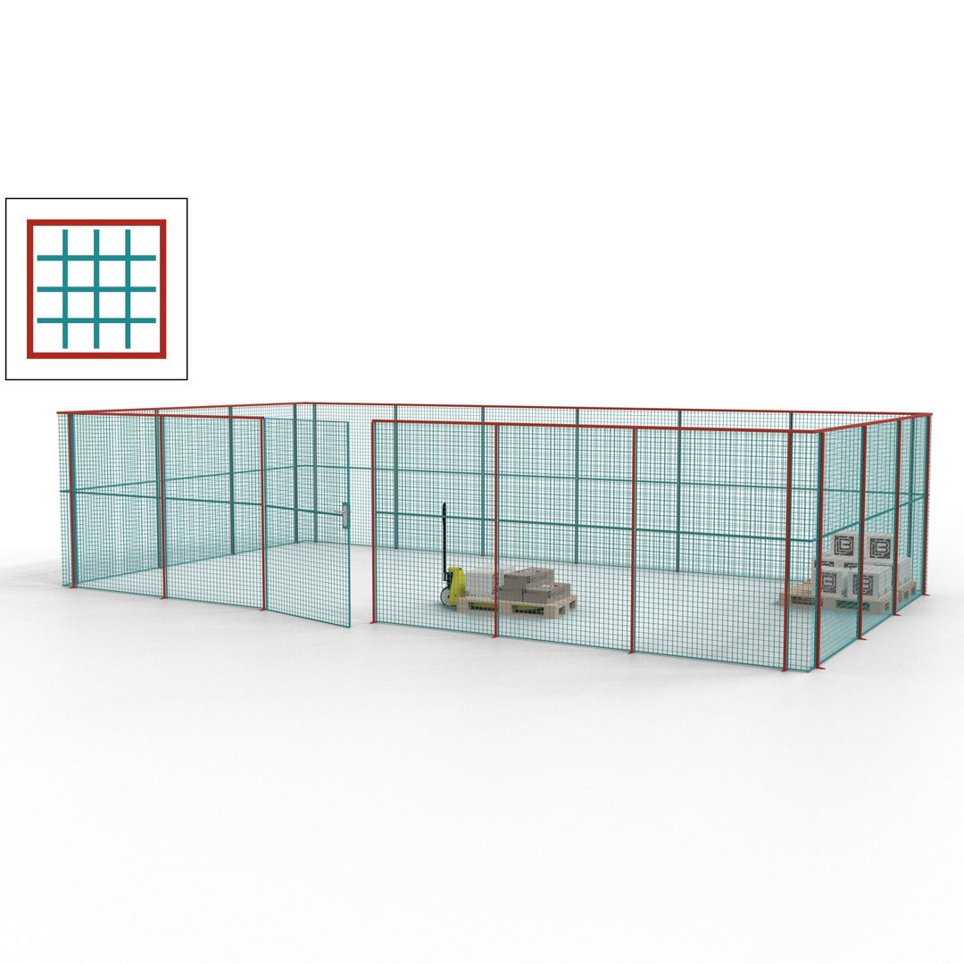 Maschinen Schutzgitter - Hallentrennwand - Sicherheitszaun - Tür - 27 m - 2.200 x 9.400 x 4.900 mm (HxBxT) - enzianblau