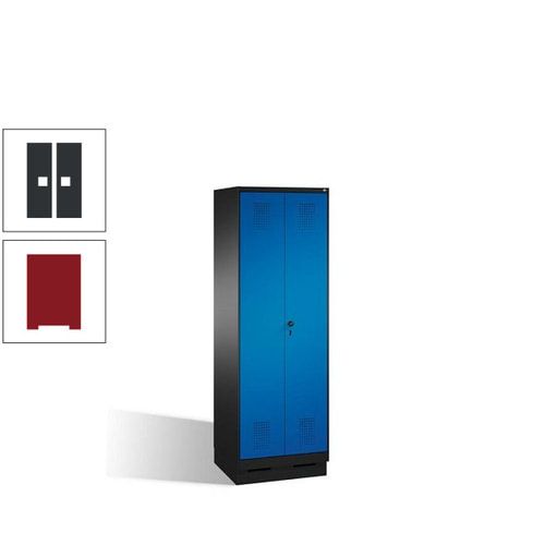 Doppel-Spind, Doppeltüren, Garderobenschrank mit Sockel, 2 Abteile a 300 mm, Korpus anthrazitgrau, Tür anthrazitgrau, 1.800 x 600 x 500 mm (HxBxT)