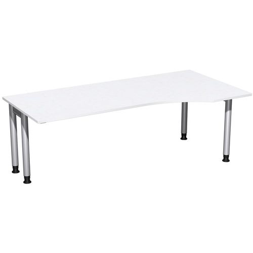 Eckschreibtisch, Ecke rechts, Füße einseitig verkürzt, 4-Fuß Pro, höhenverstellbar, 680-800 x 1.600 x 1.000 mm (HxBxT), Dekor Ahorn