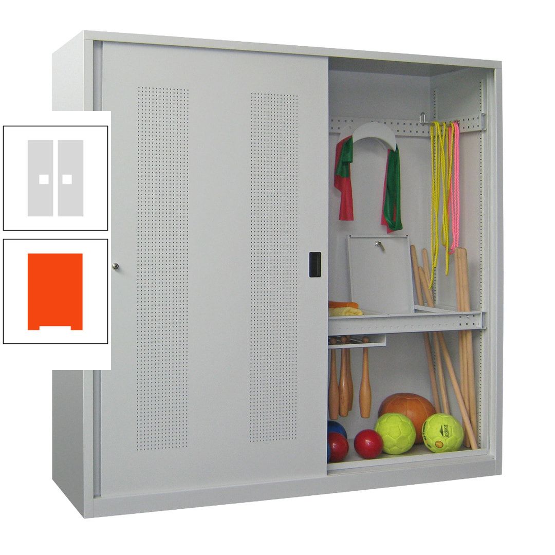 Ballschrank - Schiebetüren mit Lochfeld - Trennwand - 1.950x2.000x600 mm (HxBxT) - anthrazitgrau