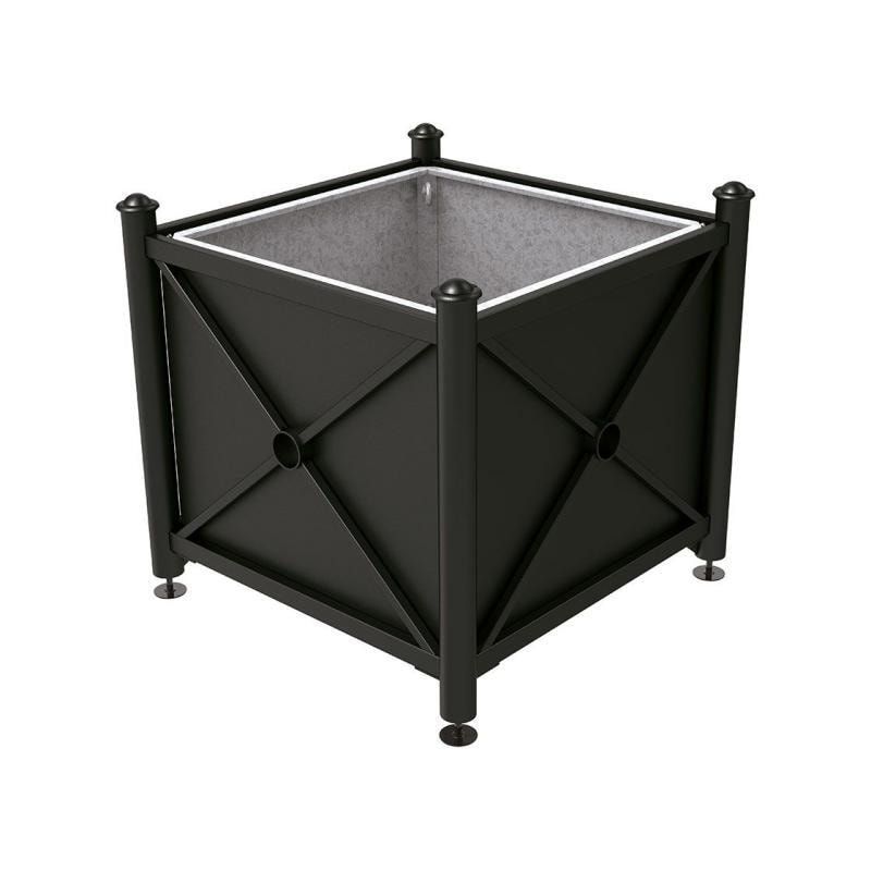 Pflanzbehälter, fvz.Stahl, innen feuerverzinkt, Verladungsgriffe, verstellbare Füße, Kopf Agora, 900 x 1.000 x 1.000 mm (HxBxT), enzianblau
