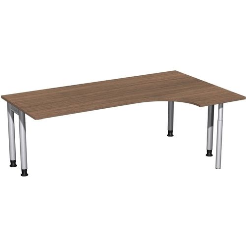 Eckschreibtisch, Ecke rechts, Füße einseitig verkürzt, 4-Fuß Pro, höhenverstellbar, 680-800 x 1.600 x 1.200 mm (HxBxT), Dekor Ahorn
