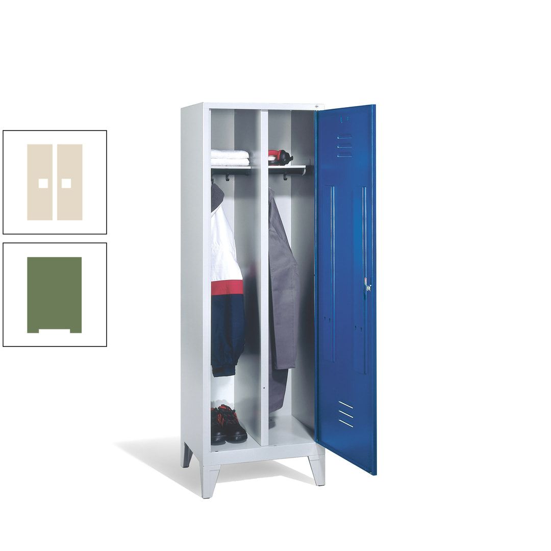 Doppel-Spind mit Großtür, Garderobenschrank mit Füßen, 2 Abteile a 300 mm, Korpus anthrazitgrau, Tür anthrazitgrau, 1.850 x 610 x 500 mm (HxBxT)