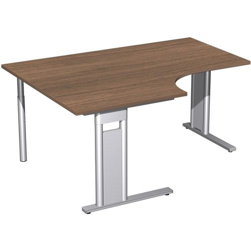 Eckschreibtisch, Eckteil 800 mm, Ecke links, Füße einseitig verkürzt, C-Fuß Pro, 720 x 1.600 x 1.200 mm (HxBxT), Gestell silber, Dekor Ahorn