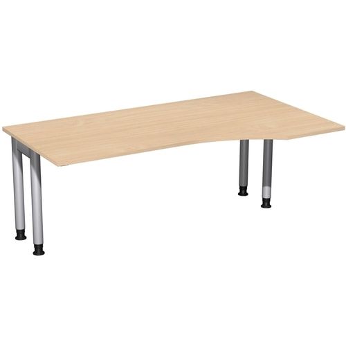 Eckschreibtisch, Ecke rechts, Füße einseitig verkürzt, 4-Fuß Pro, höhenverstellbar, 680-800 x 1.600 x 1.000 mm (HxBxT), Dekor Ahorn