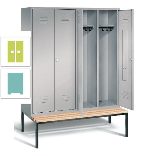 Doppel-Spindschrank, Buche Sitzbank untergebaut, 4 Abteile a 400 mm, Korpus lichtgrau, Tür anthrazitgrau, 2.090 x 1.590 x 815 mm (HxBxT)