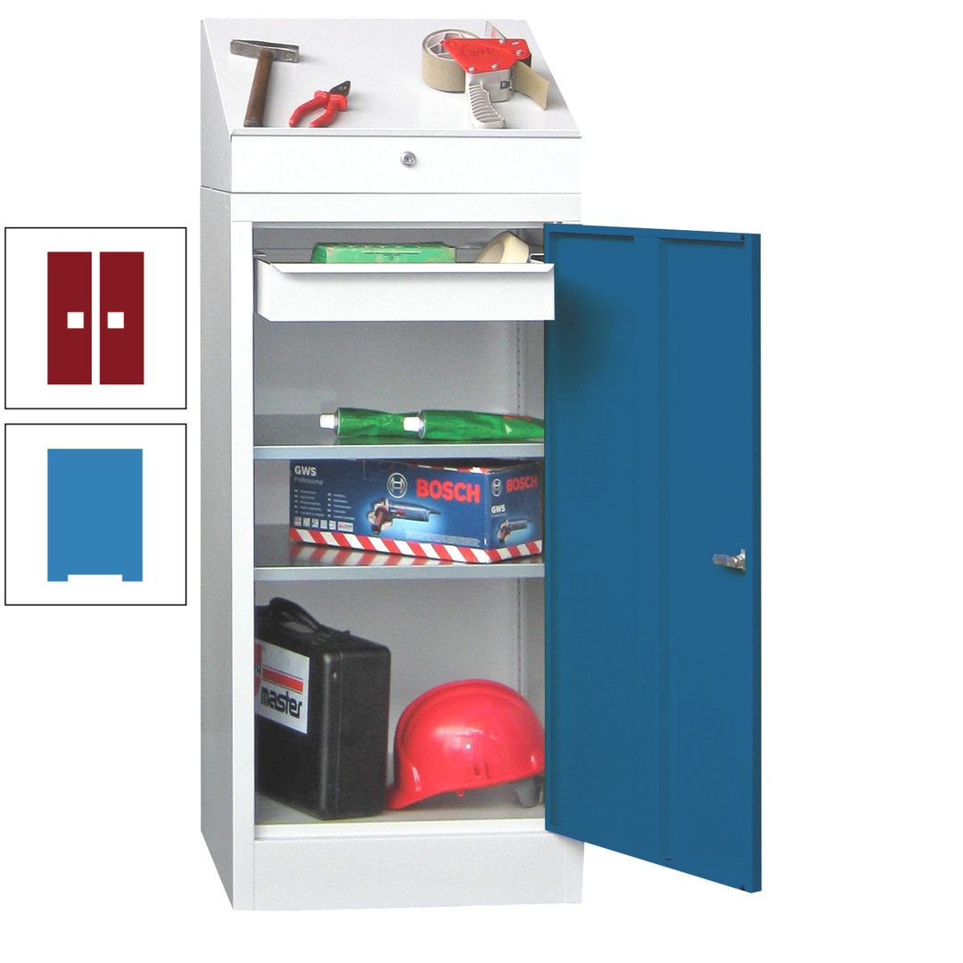 Stehpult mit Schrank - Vollblechtür - 1 Einlegeboden, 1 Ausziehboden, 1 Schublade - 1.270x500x500 mm (HxBxT) - anthrazitgrau