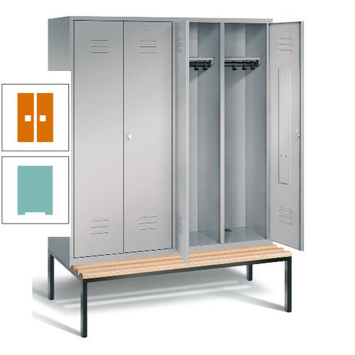 Doppel-Spindschrank, Buche Sitzbank untergebaut, 4 Abteile a 400 mm, Korpus lichtgrau, Tür anthrazitgrau, 2.090 x 1.590 x 815 mm (HxBxT)
