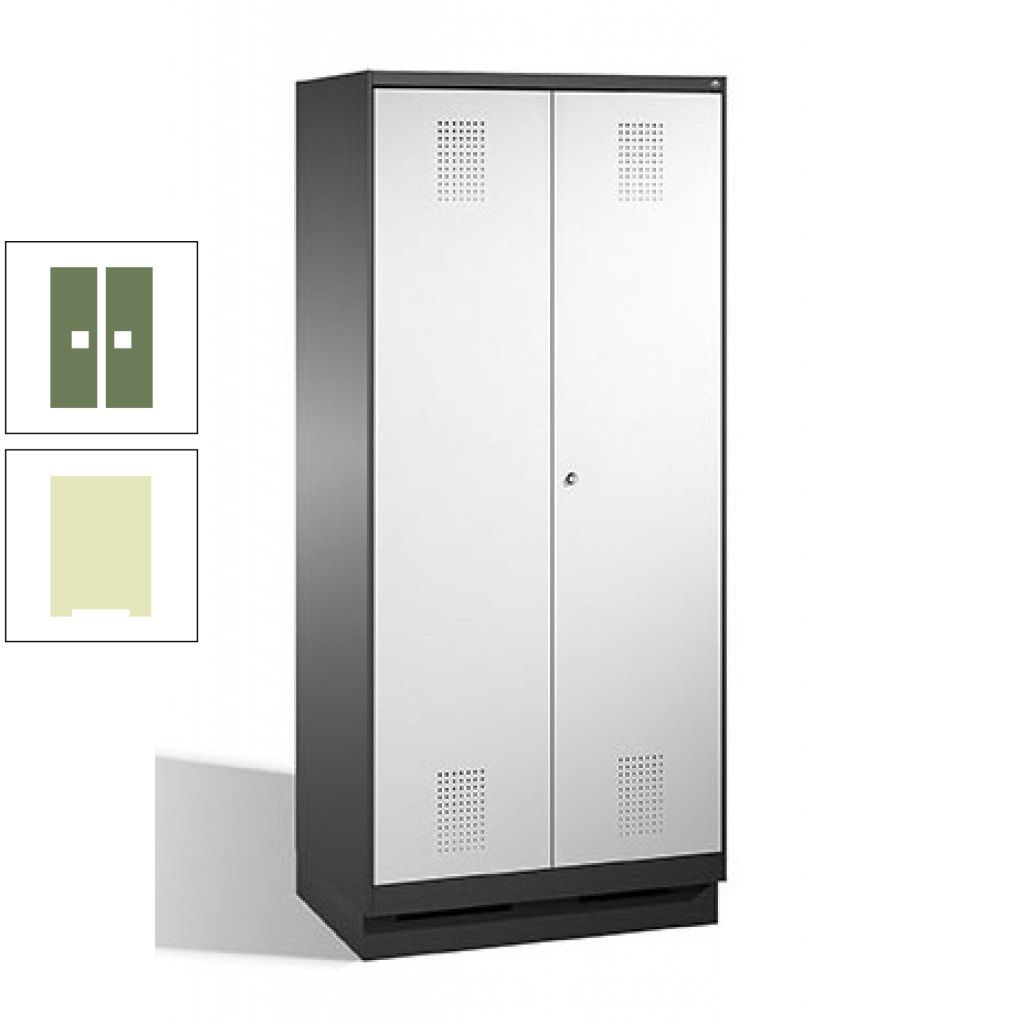 Doppel-Spind, Doppeltüren, Garderobenschrank mit Sockel, 2 Abteile a 400 mm, Korpus anthrazitgrau, Tür anthrazitgrau, 1.800 x 800 x 500 mm (HxBxT)