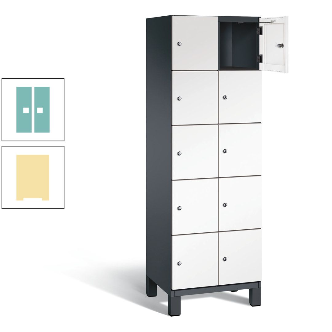 Fächerschrank, Stahlschrank, 10 Fächer, Türöffnungsbegrenzer, Füße, 1.980 x 600 x 525 mm (HxBxT), Korpus anthrazitgrau, Front anthrazitgrau