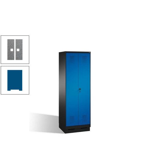 Doppel-Spind, Doppeltüren, Garderobenschrank mit Sockel, 2 Abteile a 300 mm, Korpus anthrazitgrau, Tür anthrazitgrau, 1.800 x 600 x 500 mm (HxBxT)