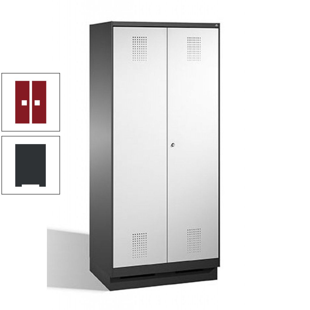Doppel-Spind, Doppeltüren, Garderobenschrank mit Sockel, 2 Abteile a 400 mm, Korpus anthrazitgrau, Tür anthrazitgrau, 1.800 x 800 x 500 mm (HxBxT)