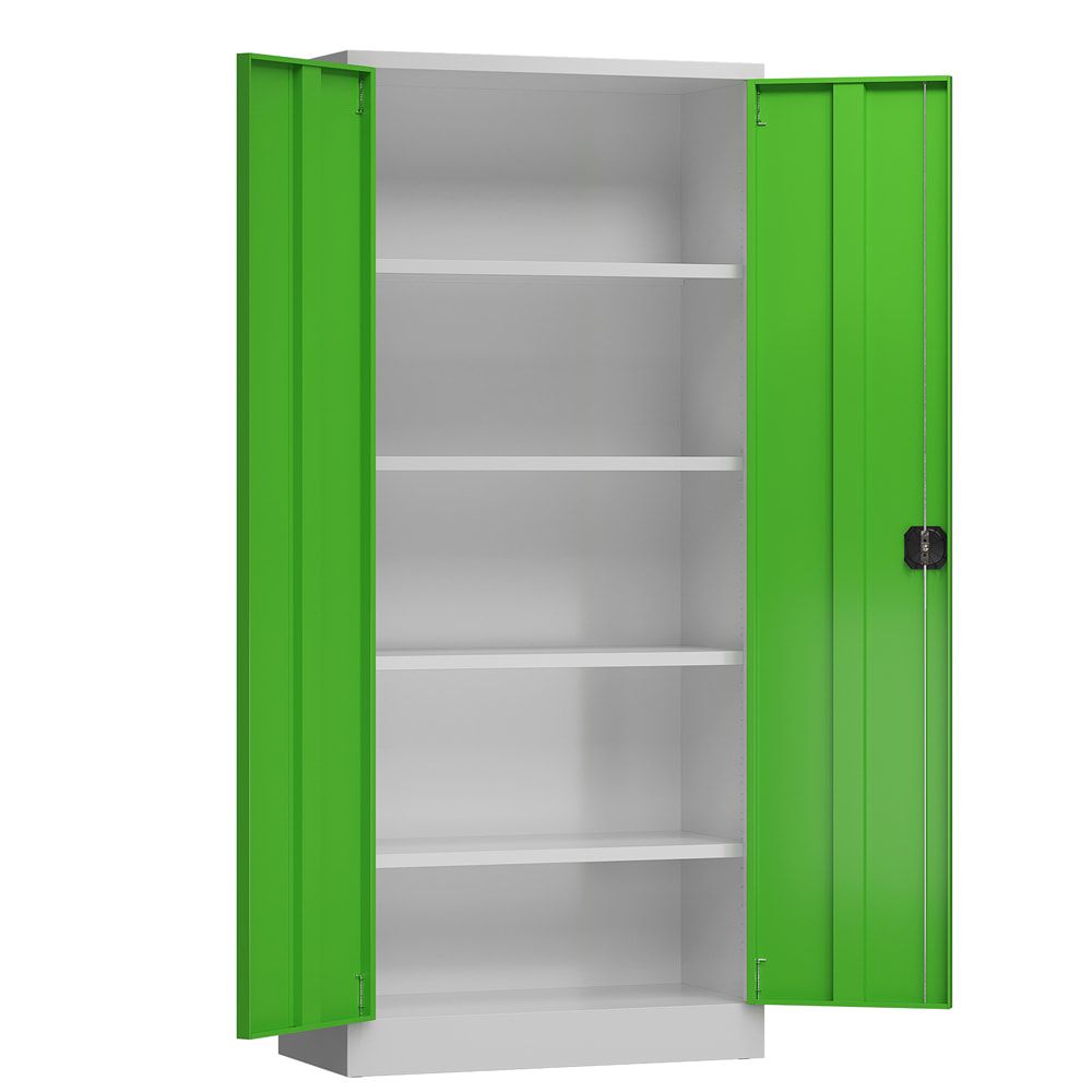 Aktenschrank, Büroschrank, abschließbar, Flügeltüren, 4 Fachböden, 1.800 x 800 x 380 mm (HxBxT), Stahl, Korpus und Türen lichtgrau