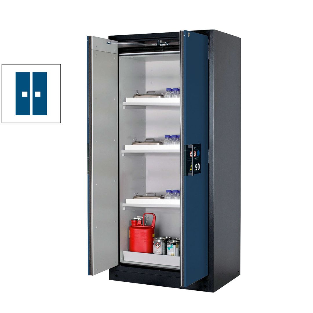 Gefahrstoffschrank - 1.953x893x615 mm - 3 Wannenböden PP - Front enzianblau