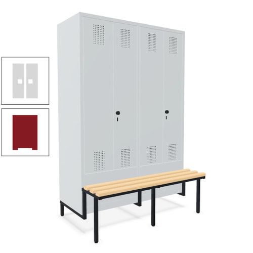 Doppel-Spind, Garderobenschrank, Buche Sitzbank integriert, 4 Abteile 300 mm, Korpus anthrazitgrau, Tür anthrazitgrau, 1.850 x 1.200 x 815 mm (HxBxT)