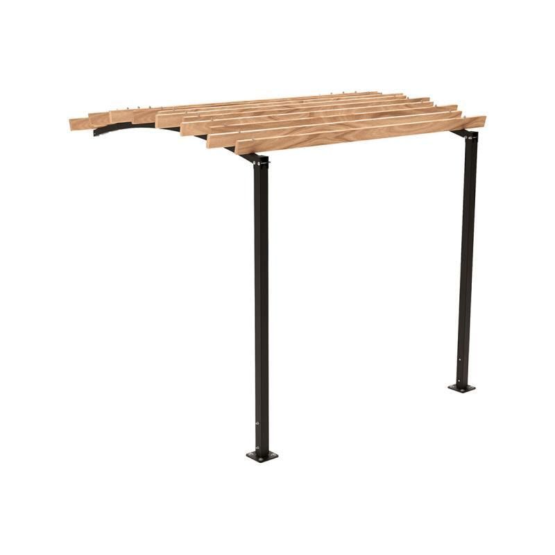 Pergola seitliche Erweiterung, Kiefer druckimprägniert Klasse 4, Stahlrohr 80x80 mm, 2.910 x 2.520 x 3.020 mm (HxBxT) fvz, beschichtet Farbe Purpurrot