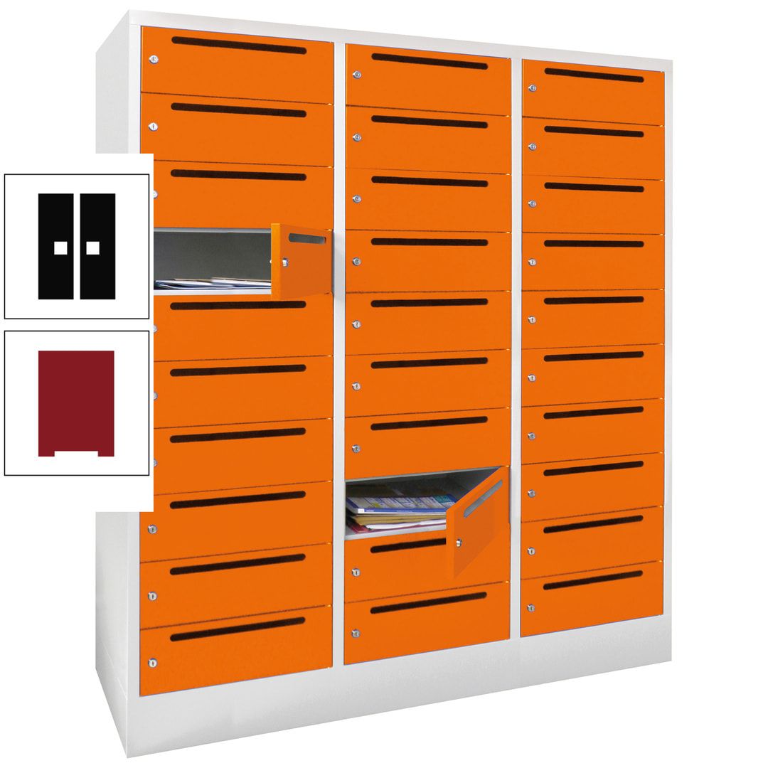 Postverteilerschrank, Schließfachschrank, 3 Abteile a 40 cm, 30 Fächer, 1.850 x 1.200 x 500 mm (HxBxT), Korpus anthrazitgrau, Front anthrazitgrau