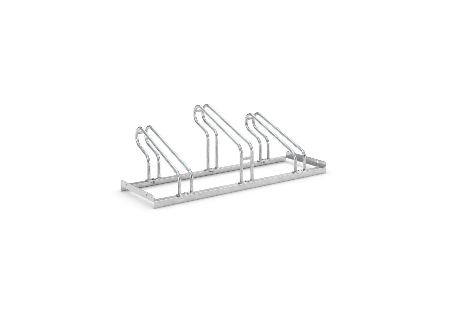 Fahrrad-U-Frame Parker, Rundrohr, Silber, 3 Stellplätze, für extra breite Fahrräder, höhenversetzt, Reihenverbindung, 415 x 1.170 x 538 mm (HxBxT)