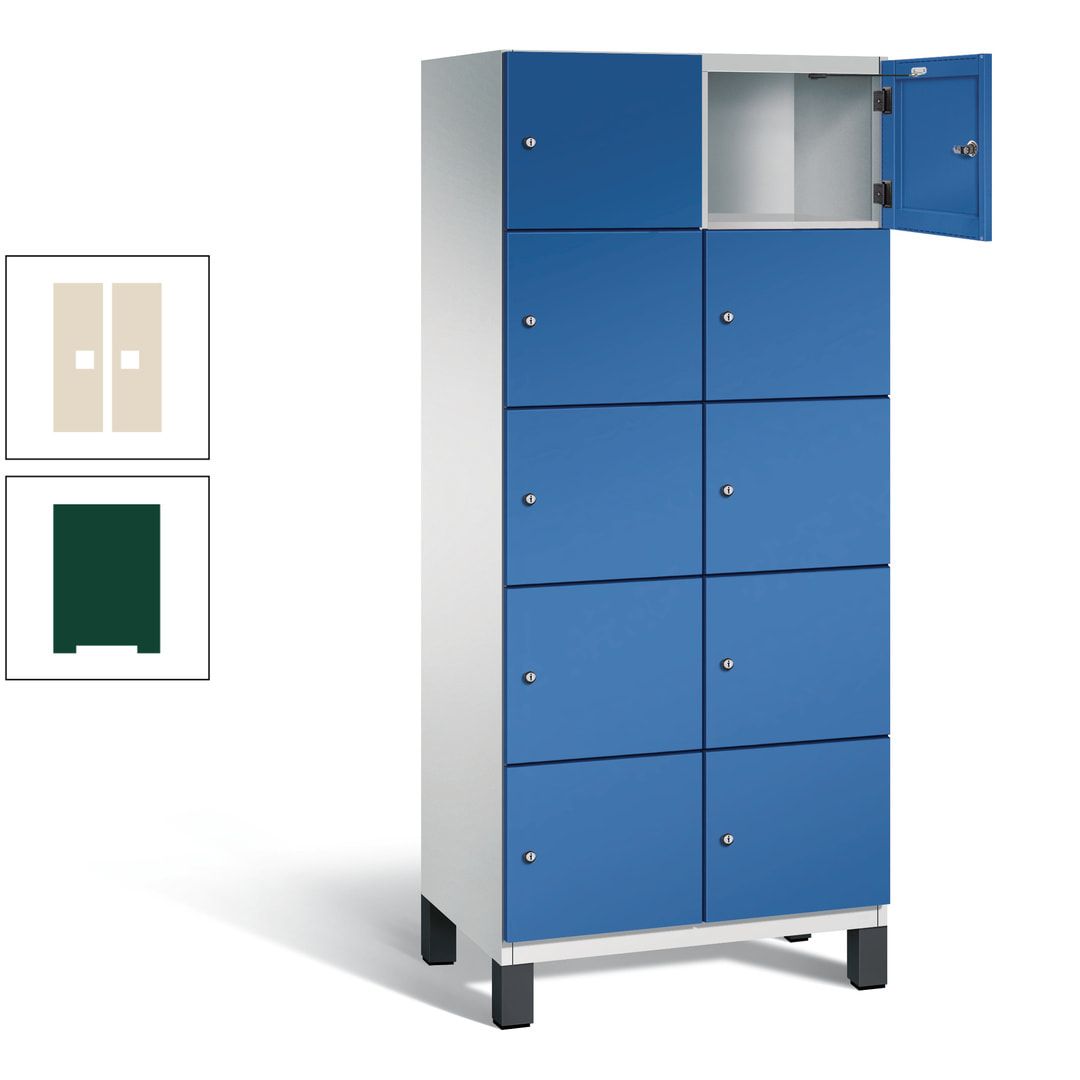 Fächerschrank, Stahlschrank, 10 Fächer, Türöffnungsbegrenzer, Füße, 1.980 x 800 x 525 mm (HxBxT), Korpus anthrazitgrau, Front anthrazitgrau
