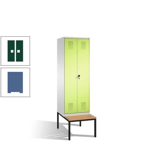 Doppel-Spind, Garderobenschrank, Buche Sitzbank untergebaut, 2 Abteile a 300 mm, Korpus anthrazitgrau, Tür anthrazitgrau, 2.090 x 600 x 815 mm (HxBxT)