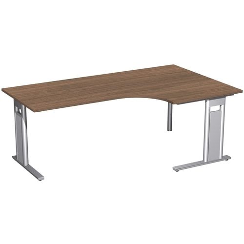 Eckschreibtisch, Eckteil 800 mm, Ecke rechts, Füße einseitig verkürzt, C-Fuß Pro, 720 x 1.600 x 1.200 mm (HxBxT), Gestell silber, Dekor Ahorn