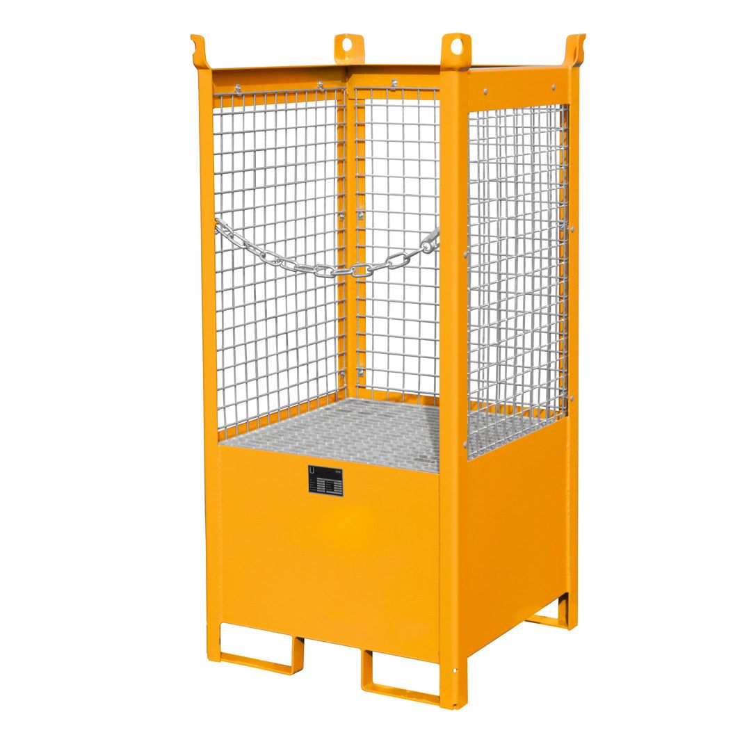 Fass-Stapelpalette - für 1 x 200-l-Fass - Volumen 210 l - 1.590 x 760 x 760 mm (HxBxT) - Drahtgitterwände - feuerrot