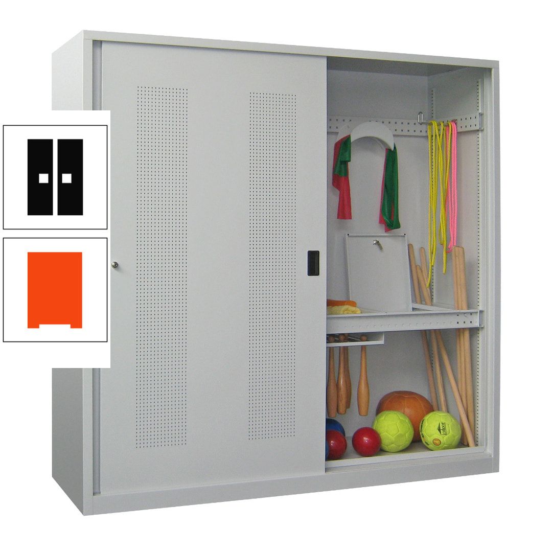 Ballschrank - Schiebetüren mit Lochfeld - Trennwand - 1.950x2.000x600 mm (HxBxT) - anthrazitgrau