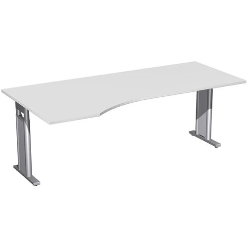 Eckschreibtisch, Ecke links, Füße einseitig verkürzt, C-Fuß Pro, höhenverstellbar, 680-820 x 1.600 x 1.000 mm (HxBxT), Gestell silber, Dekor Ahorn