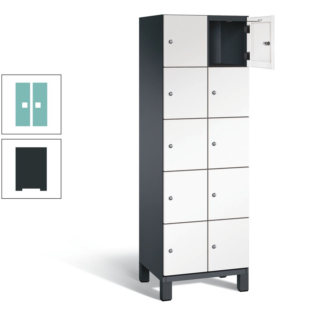 Fächerschrank, Stahlschrank, 10 Fächer, Türöffnungsbegrenzer, Füße, 1.980 x 600 x 525 mm (HxBxT), Korpus anthrazitgrau, Front anthrazitgrau