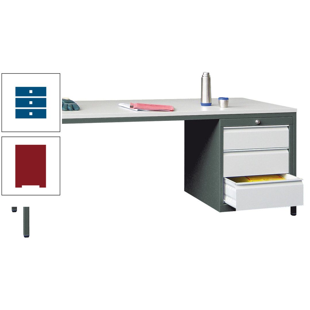Meisterschreibtisch - 3 Schubladen 150 / 175 mm - 720 x 1.700 x 800 mm (HxBxT) - anthrazitgrau