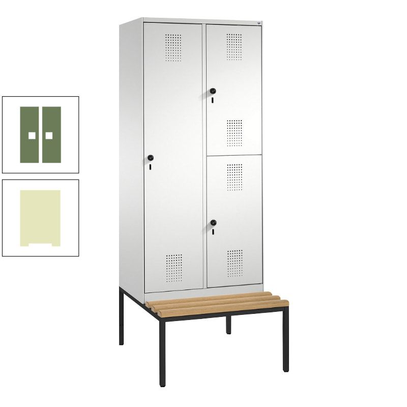 Garderobenschrank, Spind ein- und doppelstöckig Sitzbank, 2 Abteile, 3 Fächer, 2.090 x 800 x 500 mm (HxBxT), Front anthrazitgrau, Korpus anthrazitgrau