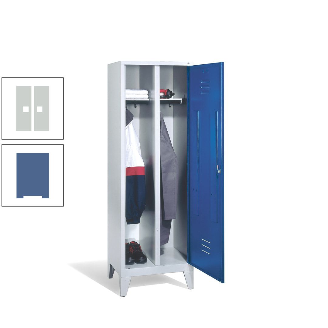Doppel-Spind mit Großtür, Garderobenschrank mit Füßen, 2 Abteile a 300 mm, Korpus anthrazitgrau, Tür anthrazitgrau, 1.850 x 610 x 500 mm (HxBxT)