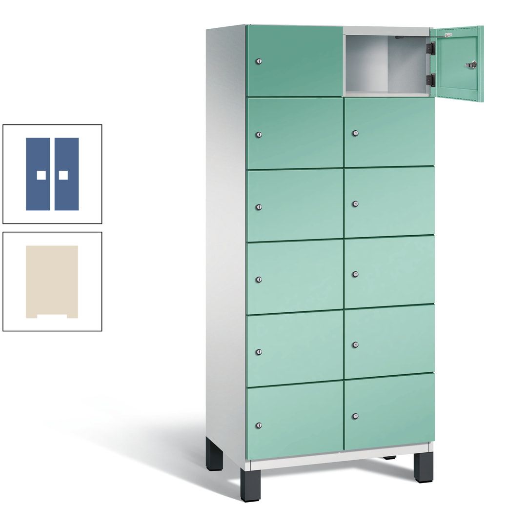 Fächerschrank, Stahlschrank, 12 Fächer, Türöffnungsbegrenzer, Füße, 1.980 x 800 x 525 mm (HxBxT), Korpus anthrazitgrau, Front anthrazitgrau
