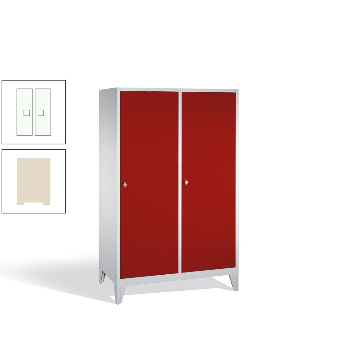 Doppel-Spind mit 2 Großtüren, Garderobenschrank mit Füßen, 4 Abteile a 300 mm, Korpus anthrazitgrau, Tür anthrazitgrau, 1.850 x 1.190 x 500 mm (HxBxT)